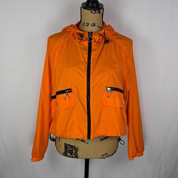 Forever 21 Cropped Orange Hooded Jacket S Womens Lightweight Zip Up Y2K Style - Picture 1 of 15